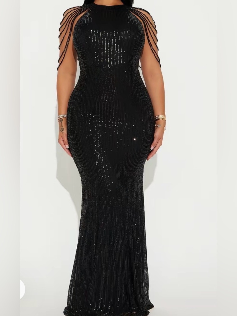 Fashion Nova Black Beaded Maxi Gown